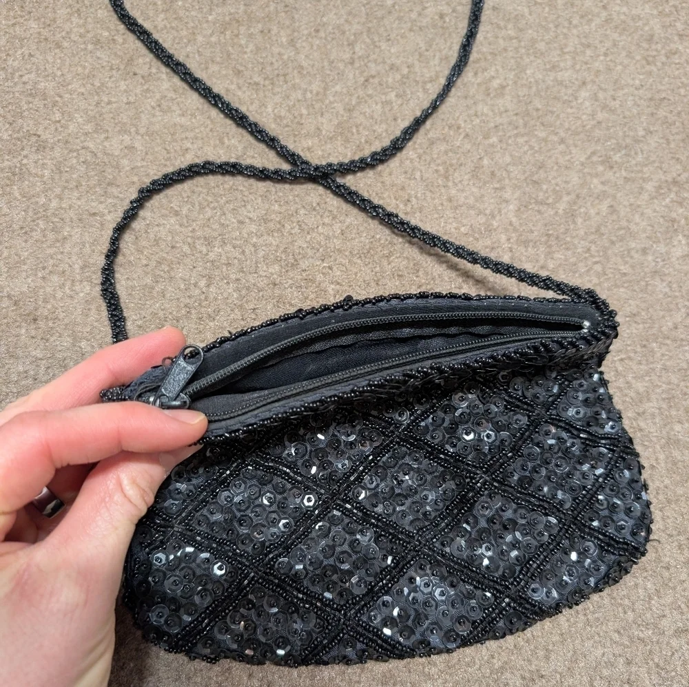 La Regale Vintage Elegant Black Sequin Women's Bag Clutch Purse